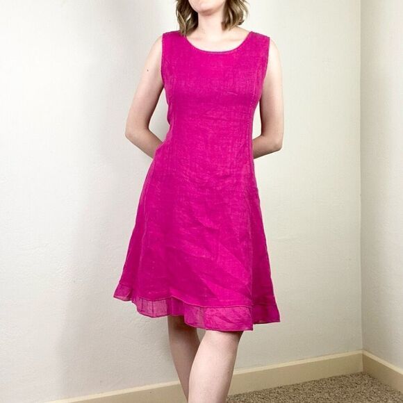 Allegra Masetti Firenze Fuchsia Pink Soft Linen Knee Length Summer Shift Dress S - Picture 1 of 7